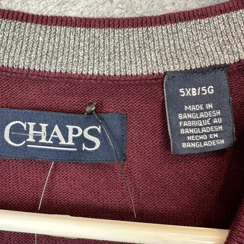 NEW Chaps Sweater Vest Mens 5XB Big V-Neck Burgundy Knit Pullover Sleeveless